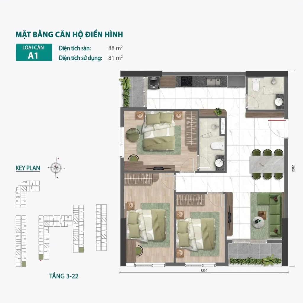 Mặt bằng Căn A1 tại Bcons Central Park