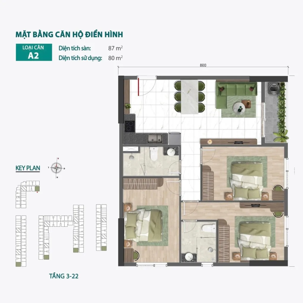 Mặt bằng Căn A2 tại Bcons Central Park