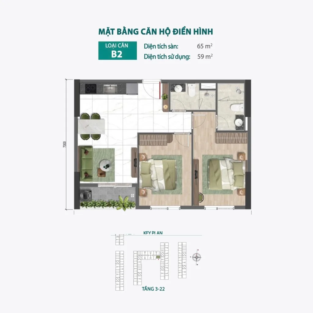 Mặt bằng Căn B2 tại Bcons Central Park