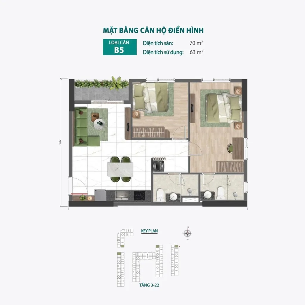 Mặt bằng Căn B5 tại Bcons Central Park