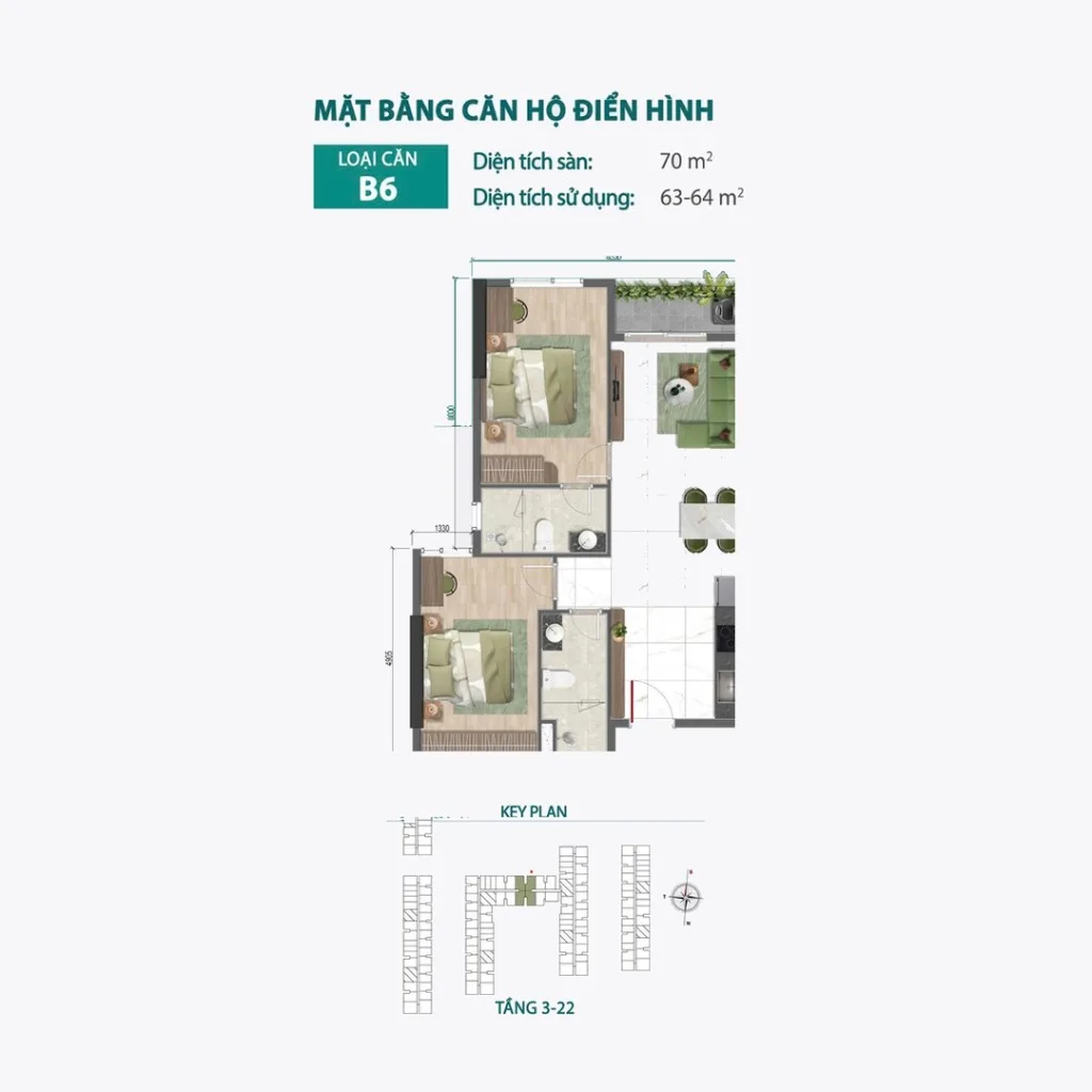Mặt bằng Căn B6 tại Bcons Central Park