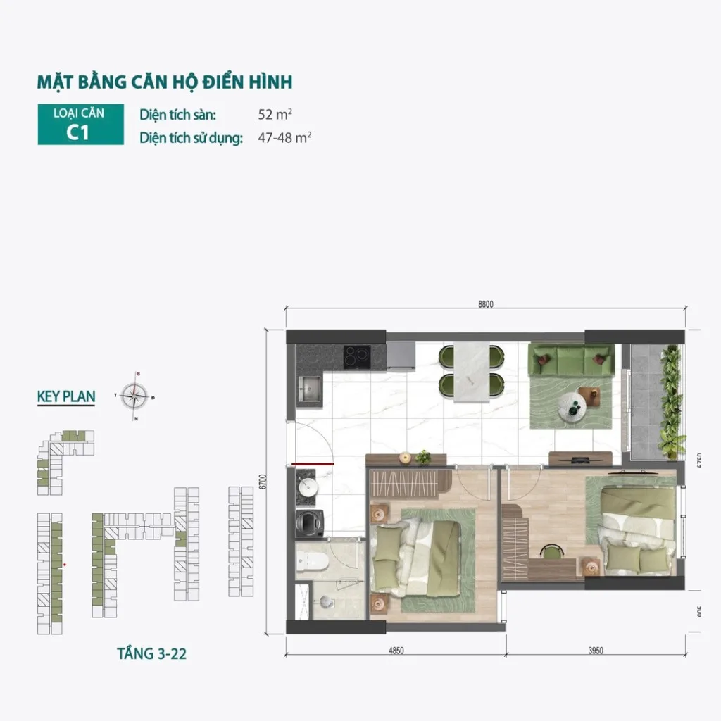 Mặt bằng Căn C1 tại Bcons Central Park
