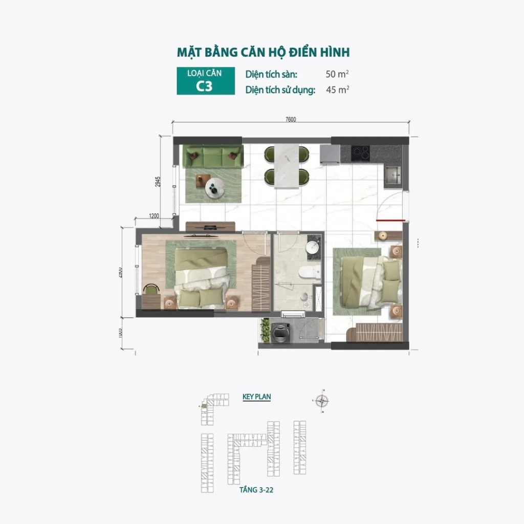 Mặt bằng Căn C3 tại Bcons Central Park