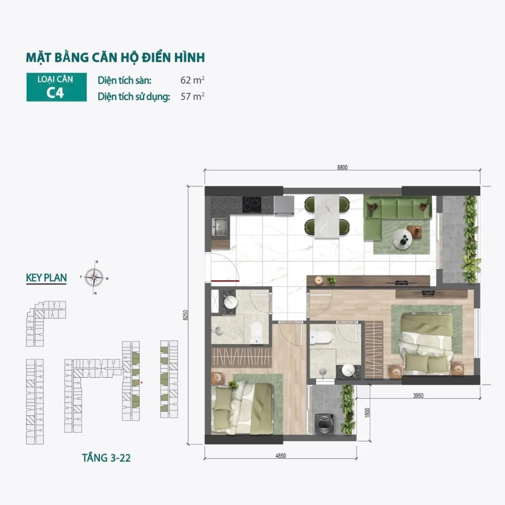 Mặt bằng Căn C4 tại Bcons Central Park