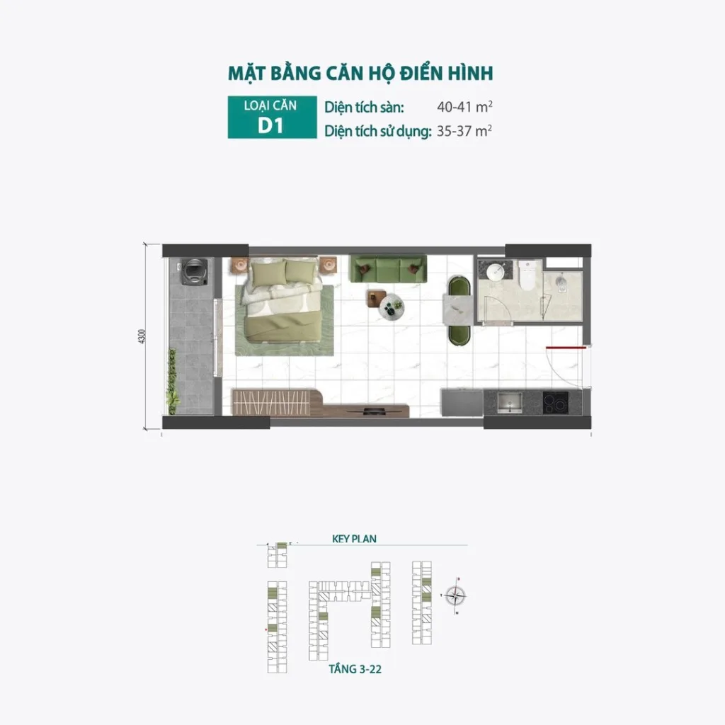 Mặt bằng Căn D1 tại Bcons Central Park