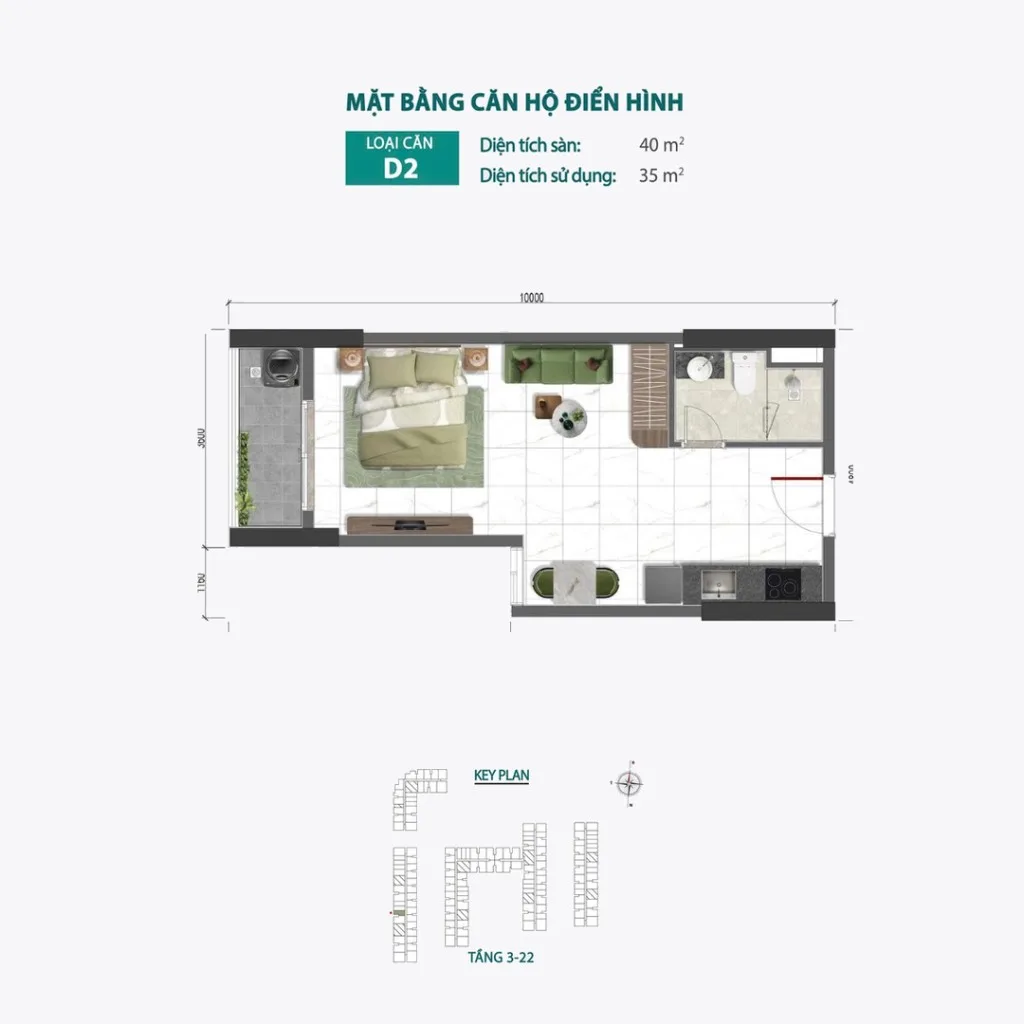 Mặt bằng Căn D2 tại Bcons Central Park