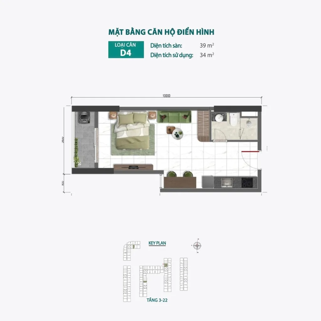 Mặt bằng Căn D4 tại Bcons Central Park