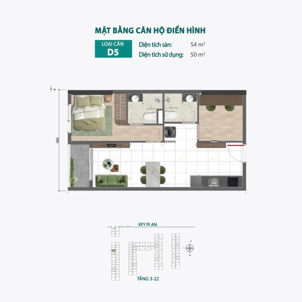 Mặt bằng Căn D5 tại Bcons Central Park