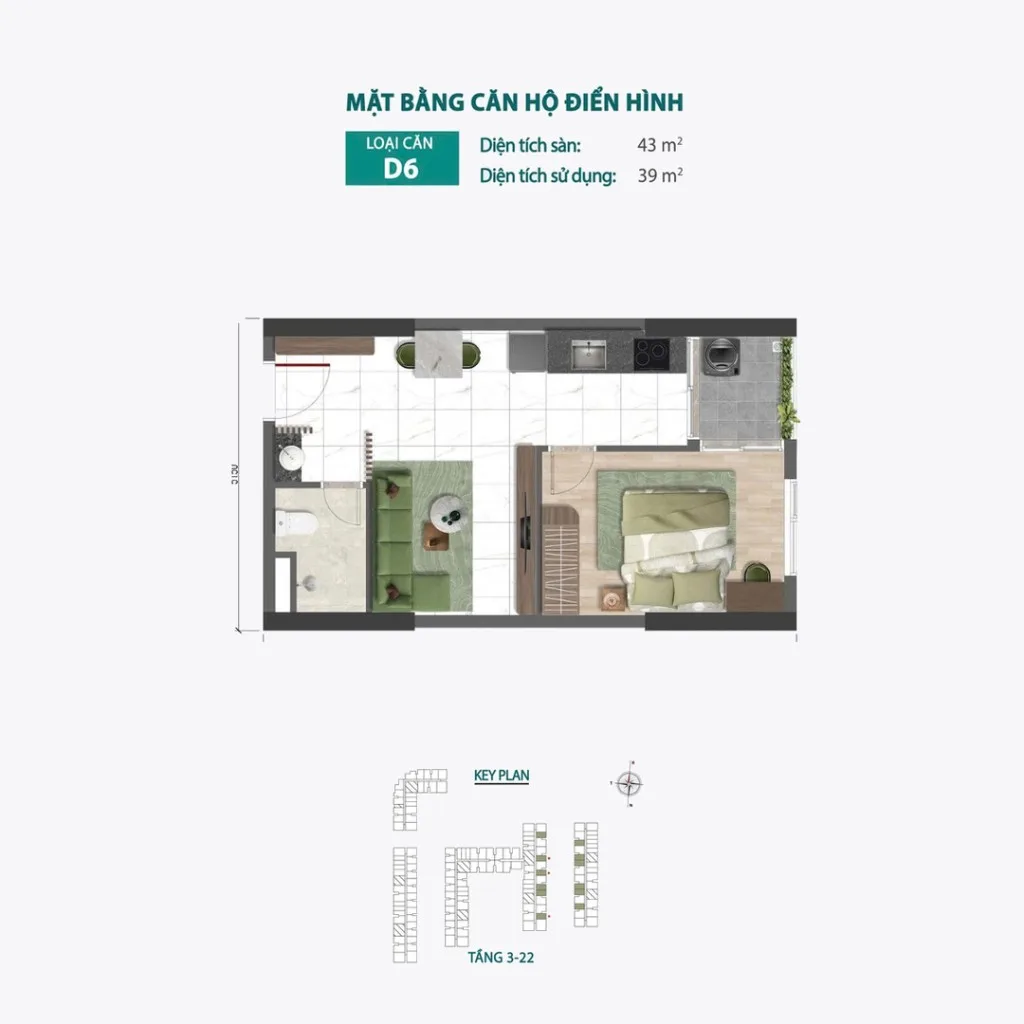 Mặt bằng Căn D6 tại Bcons Central Park