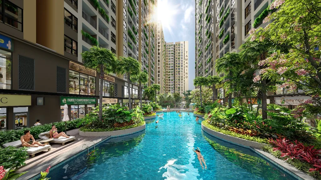 Bể bơi và đường dạo tại Bcons Central Park, Tam Hiệp