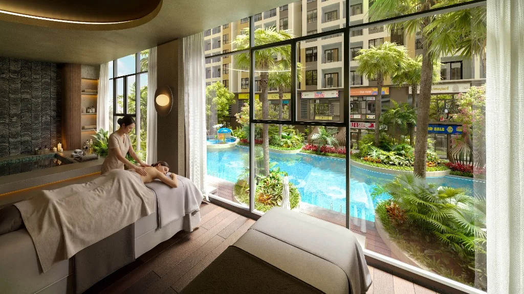 Spa nhìn ra hồ bơi tại Bcons Central Park, Tam Hiệp