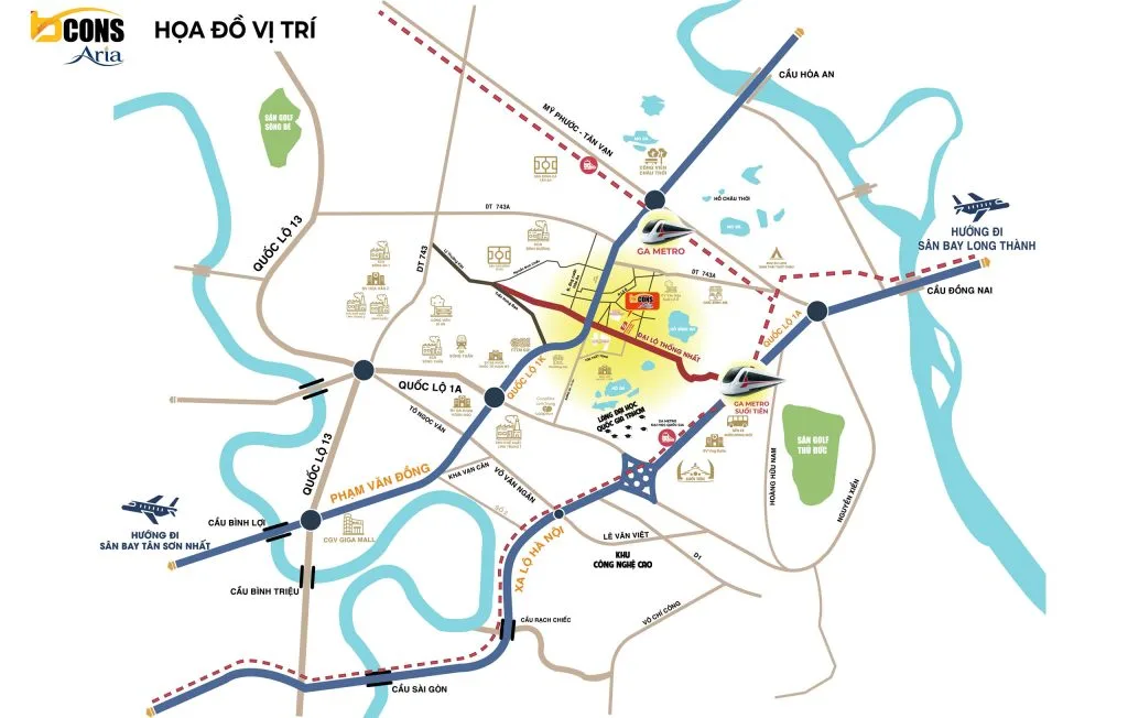 Vị trí Bcons Aria trên đường Bà Huyện Thanh Quan, phường Đông Hòa